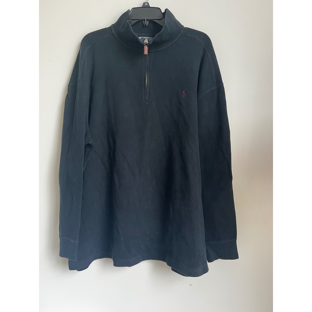 Polo by Ralph Lauren Mens 2XB Big Black Pullover 1/4 Zip Mock Neck‎ Long Sleeve